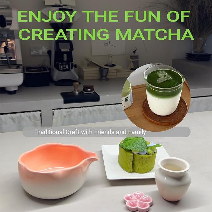 Matcha Whisk Set, 10 Pcs Large Set, Matcha Bowl with Whisk Holder and Spoon Rest All In One Bag, Sakura pink and Matcha Green, Perfect for Enthusiasts, Gift-giving, Christmas Gift