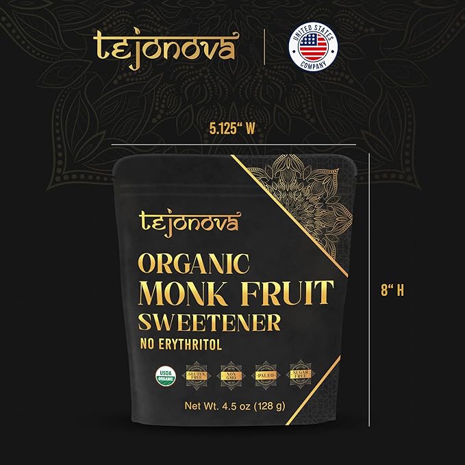 Organic Monk Fruit Powder, Pure Monk Fruit Sweetener No Erythritol, Monkfruit Sweetener Pure Goodness, Monk Fruit Sugar Susbtitute, Monk Fruit Extract Powder, 4.5oz 413 servings, by tejonova
