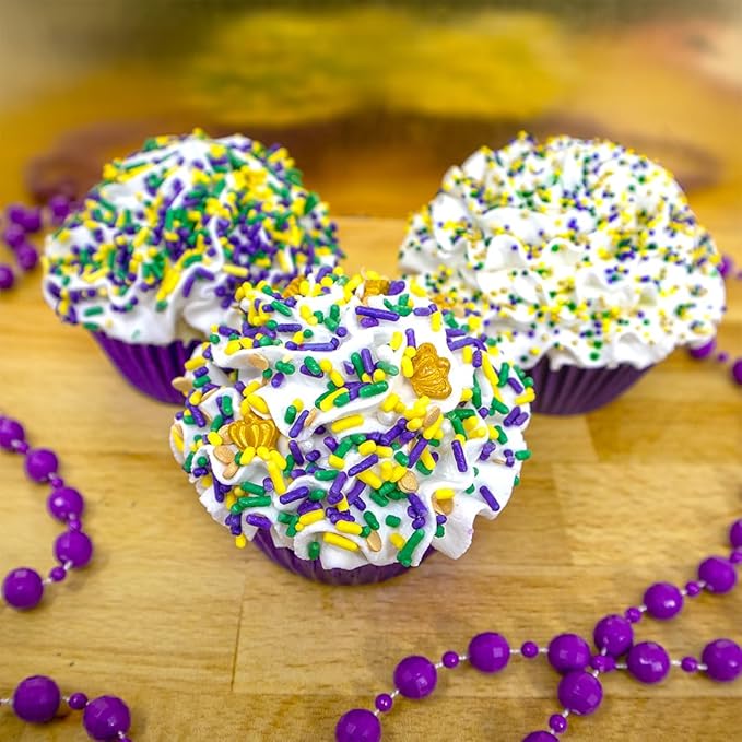 Mystic Sprinkles 4 Cell Sprinkle Assortments (King Bacchus Mardi Gras, Petite)