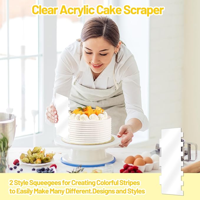 Clear Acrylic Cake Scraper Smoother, Cake Smoother for Icing, Cake Scraper, Cake Stripes Edge Contour Comb for Cream Decorating Kitchen Baking Tool, Mousse Pastry Cutter, DIY