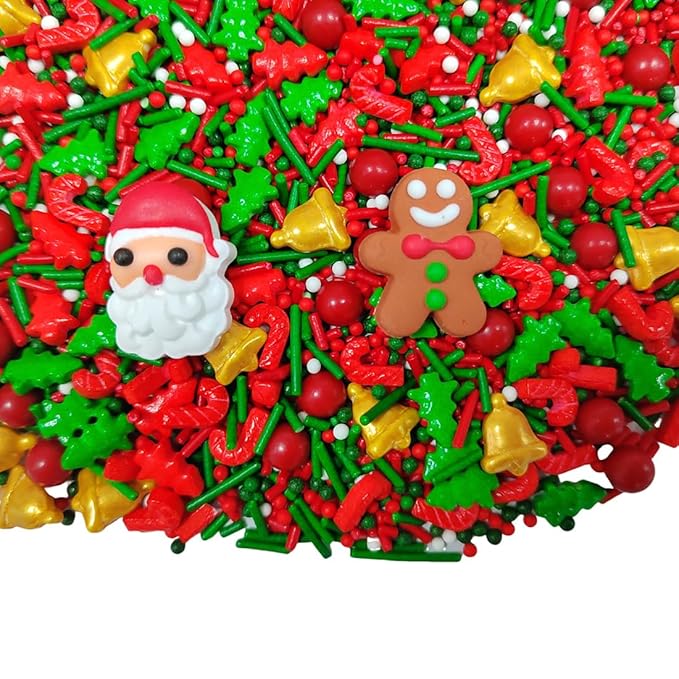 Eastron Christmas Themed Sprinkles, Christmas Sprinkles for Cake Decorating, Edible Santa Claus Gingerbread Men Red Green Sprinkle for Baking Cookie, Cupcakes Topper, Ice Cream, Desserts Decorations