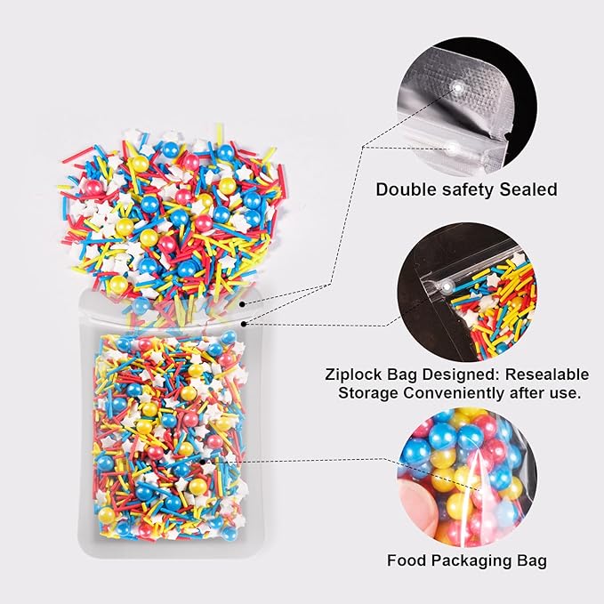 HUEBEATY 6-in-1 Sprinkles for Cake Decorating โ 180g Red Blue Yellow Cake Sprinkles Mix with Flash Lightning Bolt Confetti, Jimmies, Nonpareils, Stars & Pearls โ Edible Cakes, Cupcakes, Cookies & Ice Cream Topper Decorations (Primary)