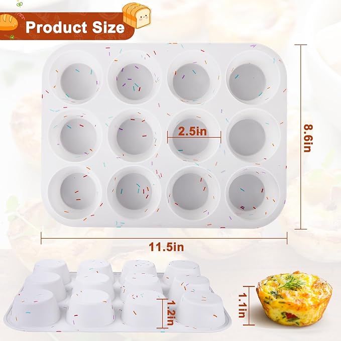 Juome Silicone Egg Bite Molds - 12 Cups Silicone Muffin Pans for Baking, Nonstick Cupcake Pan Silicone Mold for Making Tarts, Meatloaf and Mini Cheesecakes