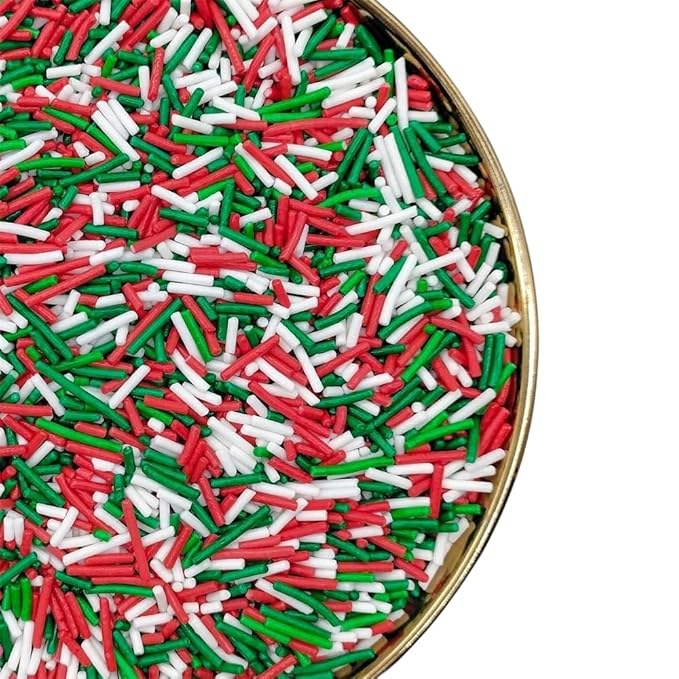 Christmas Jimmies Cake Sprinkles,Green Red White Cookie Sprinkles,Sugar Pearl, Edible Candy Pearls Sprinkles - Holiday Cake Sprinkles for Baking Cupcake and Cake Topper for Cake Cupcake Decorationg (Christmas)