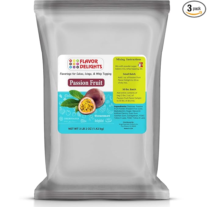 Flavor Delights by Angel Specialty Products: Flavored Powder Bakery Mix > Passion Fruit, Pistachio, Pumpkin Pie, Strawberry (Passion Fruit, 3 Pound Bag)