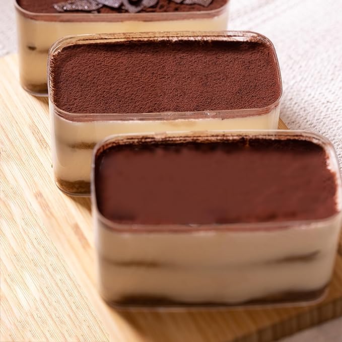 Plastic Rectangle Dessert Cups Boxes with Lids,Plastic clear packaging for baked,Cookie Tiramisu Containers for Fruit,Pudding,Mousse,Parfait Cups With Lids(8, Rect 4.6 * 2.4 * 2.7 IN-Boxes)
