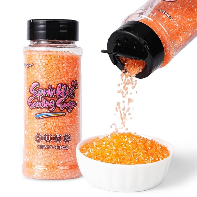 Sujoygar Orange Saning Sugar Sprinkles, 5oz Edible Halloween Orange Sugar Crystals for Cocktails, Cake Sprinkles for Chocolate Ice Cream Toppings Cupcake Decoration Wedding Party Cookies Baking Dessert Food Supplies