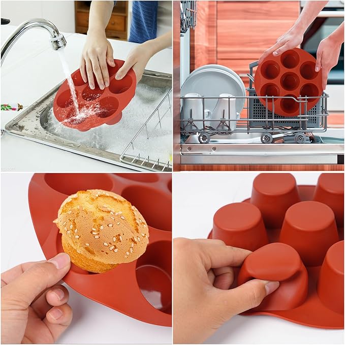 Silicone Air Fryer Muffin Pan for Baking,Non-Stick 7 Cups Muffin Top Pan Cupcake Mold, Baking Pan Egg Bites for air fryer