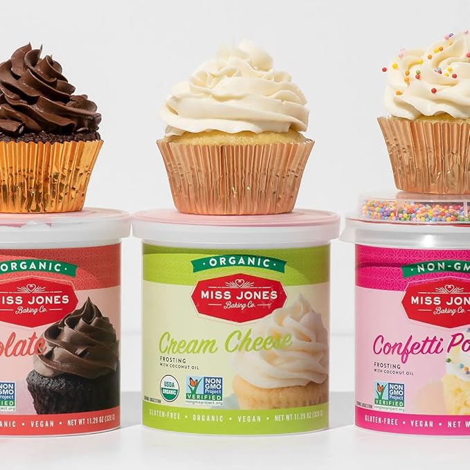 Miss Jones Baking Organic Buttercream Frosting, Perfect for Icing and Decorating, Vegan-Friendly: Cream Cheese (Pack of 3)