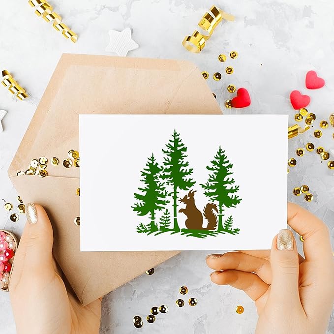 Wood Burning Stencils for Crafts Reusable Forest Wildlife Stencils Mountain Scene Stencil for Painting on Wood Fabrics DIY Crafts