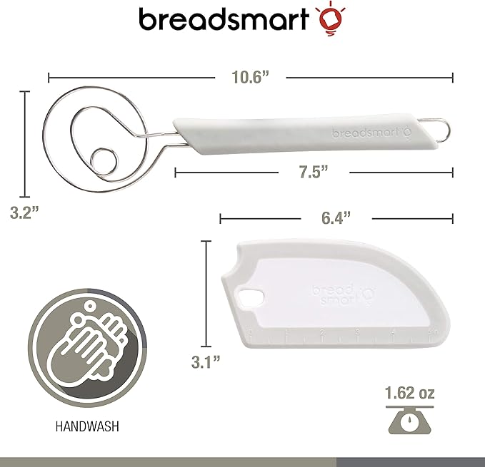 Breadsmart Artisan Bread Whisk and Bench Scraper Duo - Essential Dough Mixer Tools - Sourdough Bread Baking Supplies