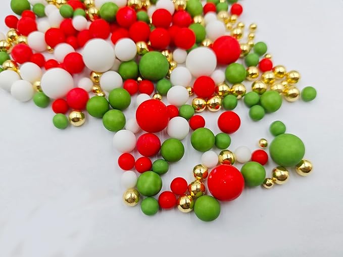 Mixed Edible Pearl Sugar Sprinkles, 4.6 oz Candy Pearls Ideal for Baking, Cake and Cupcake Toppers, Cookie Decoration, Ice Cream Topping (Red&Green&White&Gold)
