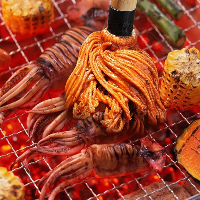 YFWOOD BBQ Mop Brushes for Sauce,18 Inch Grill Basting Mop Wooden Long Handle BBQ Mop with 4 Extra Replacement Heads for BBQ Grilling Smoking Steak