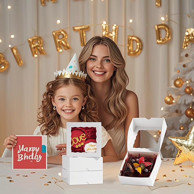 20 Pack Bakery Boxes 5x5x2 Inches Chocolate Covered Strawberries Boxes for 4 Mini Cake Boxes Cookies Macaron Boxes Pie Boxes Browines boxes