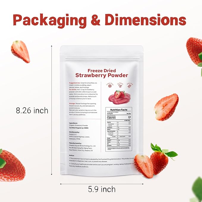 Viccoky Organic Freeze Dried Strawberry Powder 3oz | Natural | No Additives | Non GMO | Strawberry Flavoring for Baking, Drinks, Smoothies and Cooking