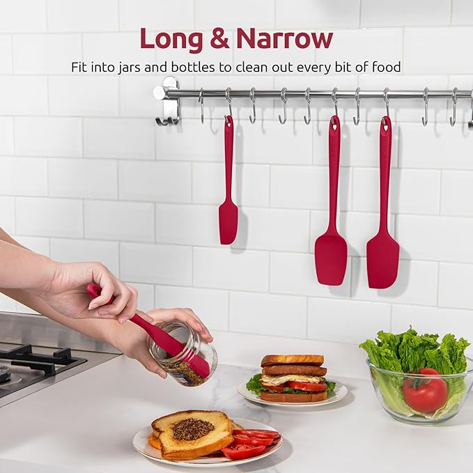 High Heat Resistant Silicone Spatulas: U-Taste 480ºF Hot Proof Food Grade Flexible Silicon Baking Scraper, Food Grade Rubber Kitchen Cooking Mixing Utensils for Nonstick Cookware Set of 4 (Red)