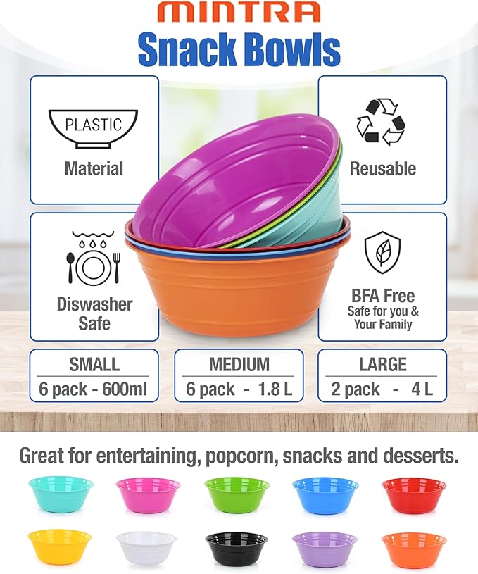 Mintra Home Snack Bowls (Large 2pk (4L), Strong Purple)