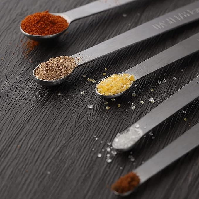 Stainless Steel Mini Measuring Spoons Set of 5 – Precise Teaspoon Measuring Tools 1/64, 1/32, 1/16, 1/8, 1/4 Tsp – Small Spice Measuring Spoons with Silicone Grip Handles & Storage Ring