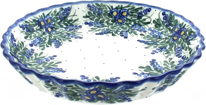 Blue Rose Polish Pottery - Blue Hyacinth Pie Plate - 10.5" Diameter - Ceramic Baking Dish, For Pies, Quiches & Desserts