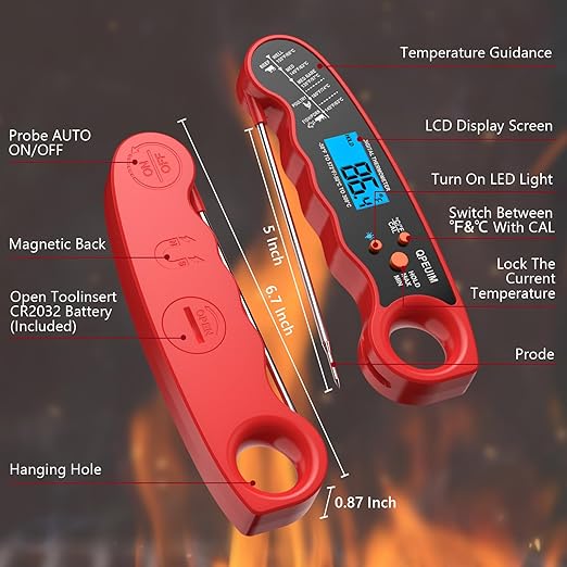 Digital Meat Thermometer Instant Read Meat Thermometer Food Thermometer for Grill and Cooking with Backlight & Calibration, Perfect for Grill, Smoker, Turkey, Candy Making by QPEUIM