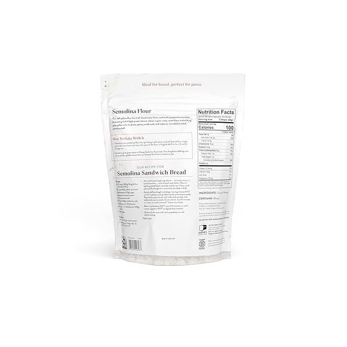 King Arthur Semolina Flour, Coarse Ground, High Protein Durum Wheat, Kosher, 3lbs,White (Pack of 2)