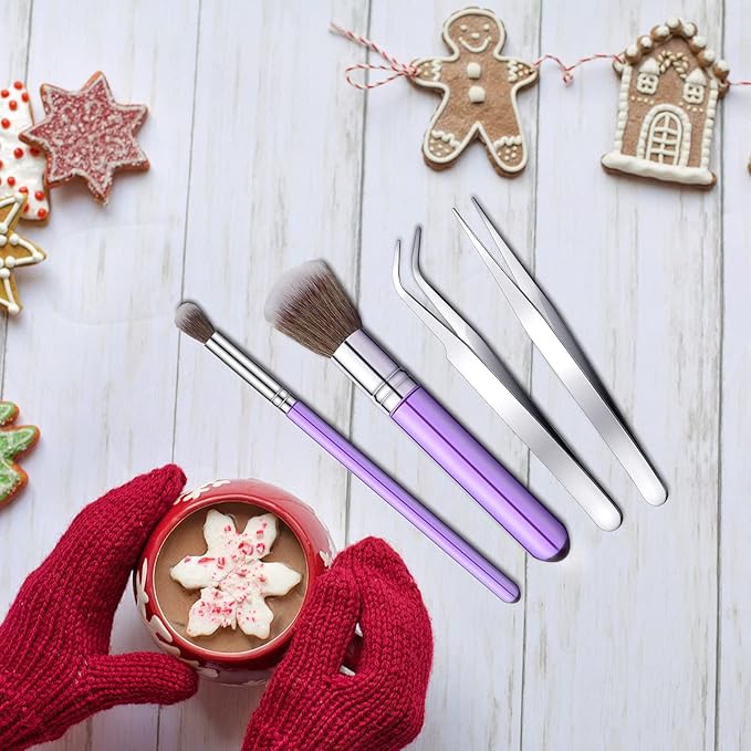 15 Pieces Cake Decorating Tool Set Include Cookie Decoration Brushes Cookie Scriber Needles Sugar Stir Needles Elbow and Straight Tweezers for Biscuit Cake Fondant Decor Supplies(Purple)