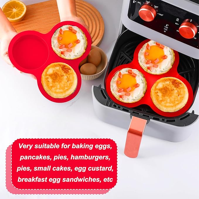 1 Pcs Air Fryer Egg Mold,4 Inch Jumbo Round Muffin Top Pans,For Breakfast Sandwiches,Egg Bites,Pancake,Jumbo Muffin Tops Reusable(Red)