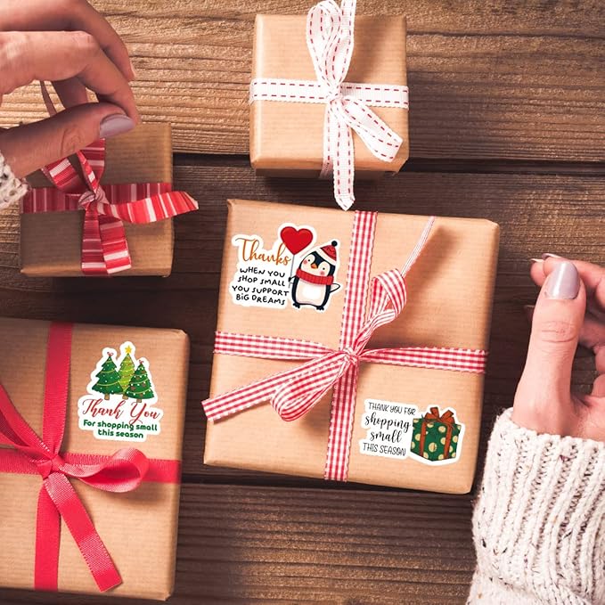 200 PCS Thanks You Support Big Dream Stickers for Business Packages, Handmade Goods, Bags - Cute Small Business Envelopes, Christmas Theme Small Shop Seals