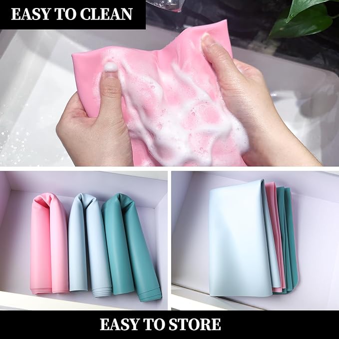 LEOBRO Silicone Mat for Crafts, 3 PCS 23.4” x 15.6” Large Silicone Mats, Play Dough Mat, Craft Mats for Resin Molds, Clay, Jewelry Making, Sculpture Casting, Pastel Pink & Dark Green & Pastel Blue