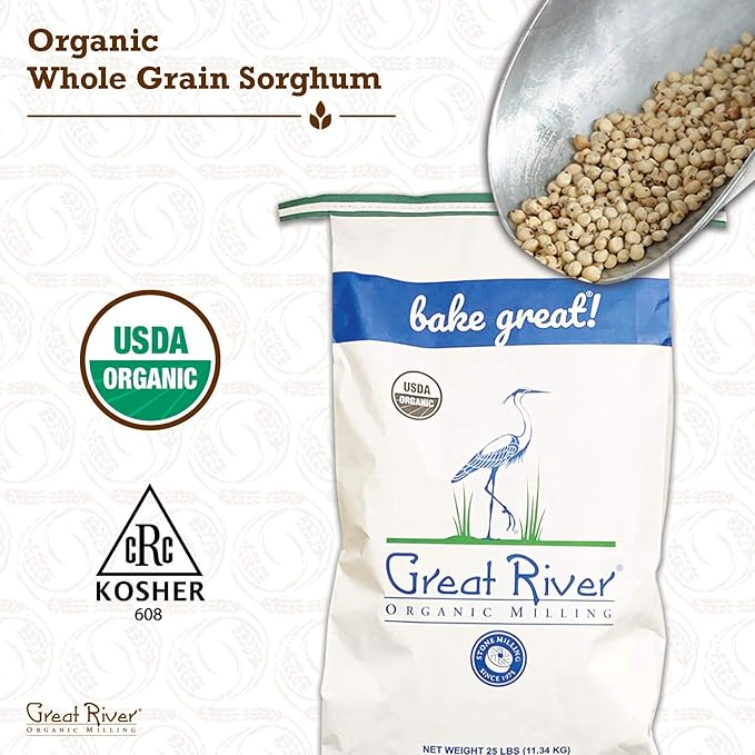 Organic Whole Grain Sorghum, Bulk 25 lbs Bag, Non-GMO & Kosher, High Protein, Gluten-Free Grain, Perfect for Salads, Pilaf, Porridge, Baking & More