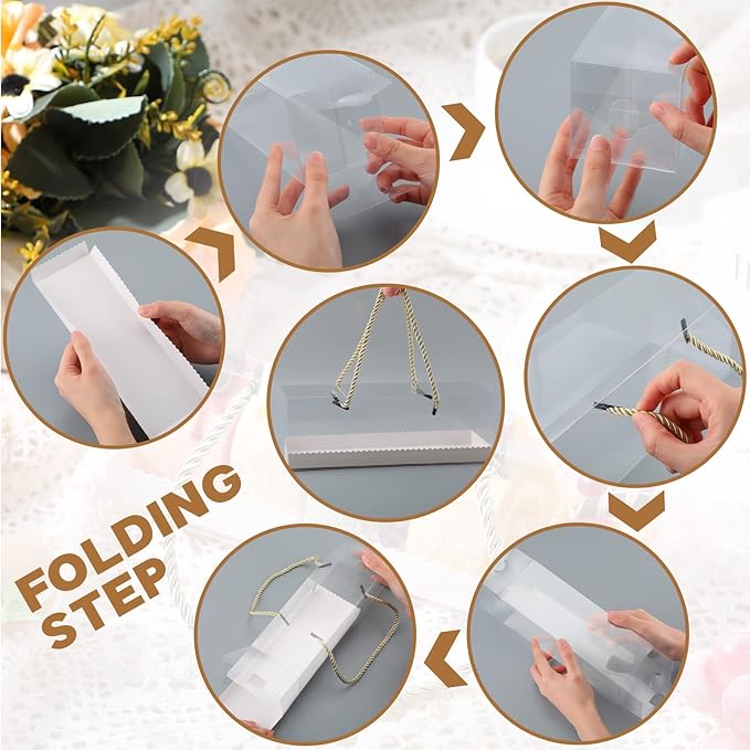 Eaasty 30 Pcs 9 x 3 x 3 Inch Clear Cupcake Boxes with Handles Portable Gable Boxes Paperboard Plastic Rectangular Cupcake Containers Dessert Cookies Bakery Gift Containers for Christmas Party
