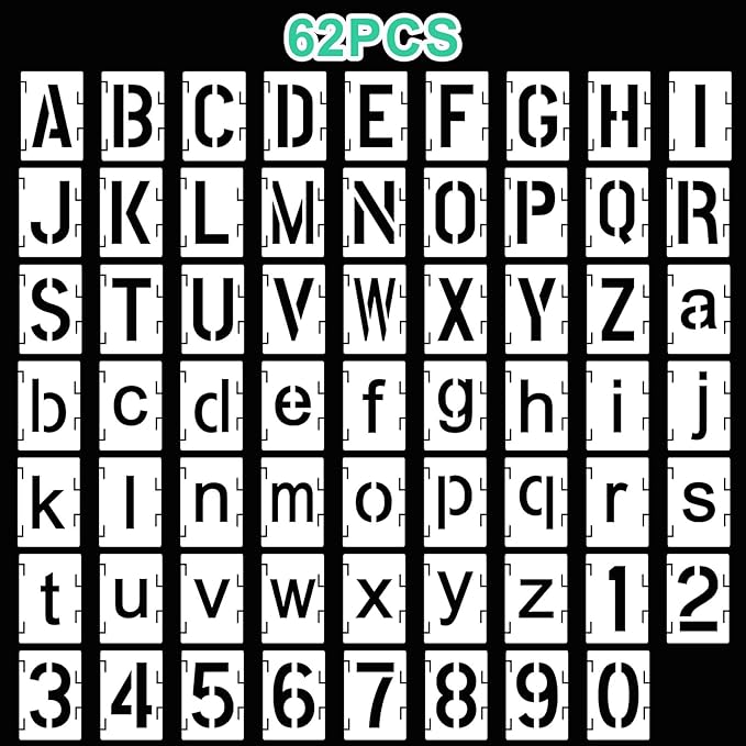 Augshy 54 Pcs 2 Inch Alphabet and Number Stencils, Reusable Interlocking Letter Stencils for Painting on Wood, Wall, Fabric, Rock, Chalkboard, Glass