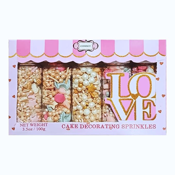 Confect Girls Baby Shower Sprinkles | Mix Gold, Rose Gold, Peach & Pink Sprinkles | Gender Reveal Sprinkles | Assorted Pack of 5 Edible Pearl Sprinkle | Vegan, Gluten-Free, Nut-Free, Soy-Free, Dairy-Free, Palm Oil-Free - 5 Oz
