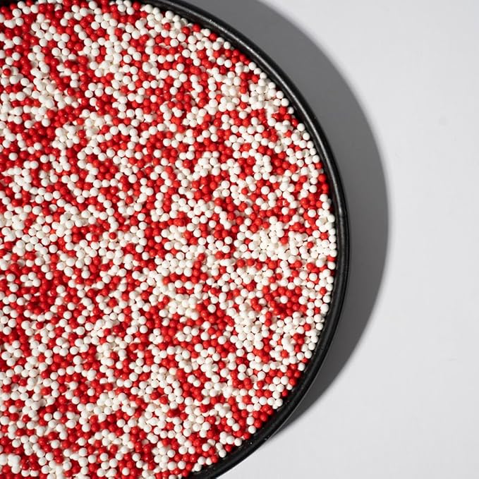 Sprinkles, White Red Edible Pearl Sprinkles for Cake Decorations, Baking, Ice Cream, Cookies, Cupcake Topper Edible Pearls Sprinkles - 2mm Matte White Sugar Pearls for Cake Decorating 130g/4.6oz 1 Bottle (2mm red white)