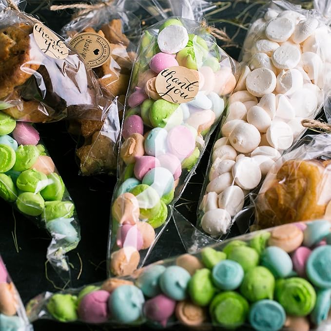 Morepack Cone Shaped Treat Bags, 6.3x11.8 Inches Clear Cone Shaped Cellophane Treat Bags, Triangle Plastic Bag for Popcorn Favor, Candy,100 Pieces