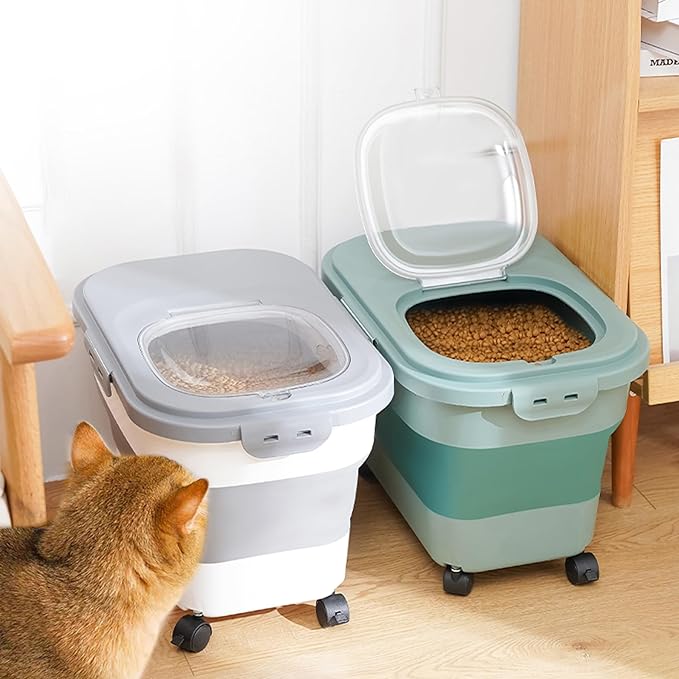 Collapsible Dog Food Storage Container, Airtight 30 35 Lbs Rice Cereal Flour Sugar Kitchen Accessories Bin Bucket, 20 25 Lbs Dog Cat Pet Holder Gift Travel Essentials Must Haves Gear Stuff Necessities