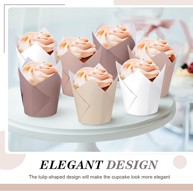 Havawish 500 Pcs Standard Size Gradient Brown Tulip Cupcake Liners, Party Cupcake Baking Liners Greaseproof Wrappers Muffin Liner Holders for Wedding Birthday Baby Shower Holiday Party Baking Cups