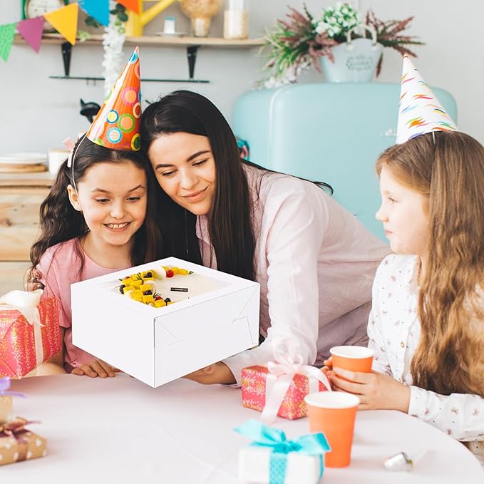 KPOSIYA 40pcs 12x12x6 inches Cake Boxes with Cake Boards(20 Boxes & 20 Boards), White 12 inch Cake Boxes with Window,Cajas Pasteles Square Cardboard Cake Containers for Christmas Thanksgiving