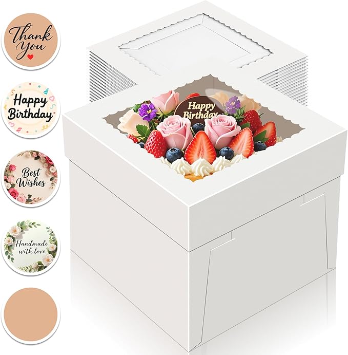 15 PCS Cake Boxes 12 Inch, 12x12x10 Tall Cake Box, 12 Inch Cake Box with Window, White Bakery Boxes, Large Baking Boxes, Cajas Para Pasteles, 12x12 Cake Boxes for Birthday, Wedding, Party, Business
