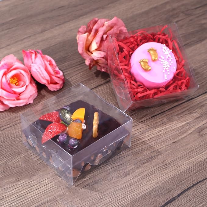 100pcs 4x4x2 Inch Clear Pastry Gift Boxes - Bakery, Cookie, Soap, Donut, Chocolate Covered Strawberries, Truffle, Brownie Cake & Treat Boxes for Party Favors & Wedding