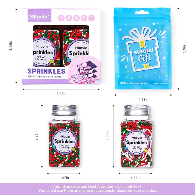 Edible Christmas Sprinkles for Baking, Christmas Jimmies Sprinkle, Nonpareils Sprinkle, Red and Green Sprinkles for Cookies, Cupcakes, Strawberries, Chocolate, and Ice Cream(120g/4.23oz)