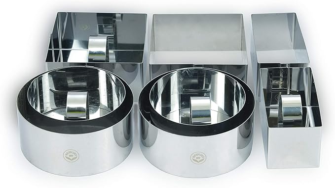 NEWLINE NY Stainless Steel Dessert Rings (12 Pcs) Round Square Rectangular Appetizers Molded Salads, Cakes Mousse Molding Layering Cake Cutter