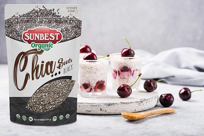 Sunbest Natural Organic Black Chia Seeds – 2-Pack (16 oz each) – Non-GMO, Vegan, Kosher – High in Omega-3, Fiber & Protein – Perfect for Smoothies, Baking & Cooking