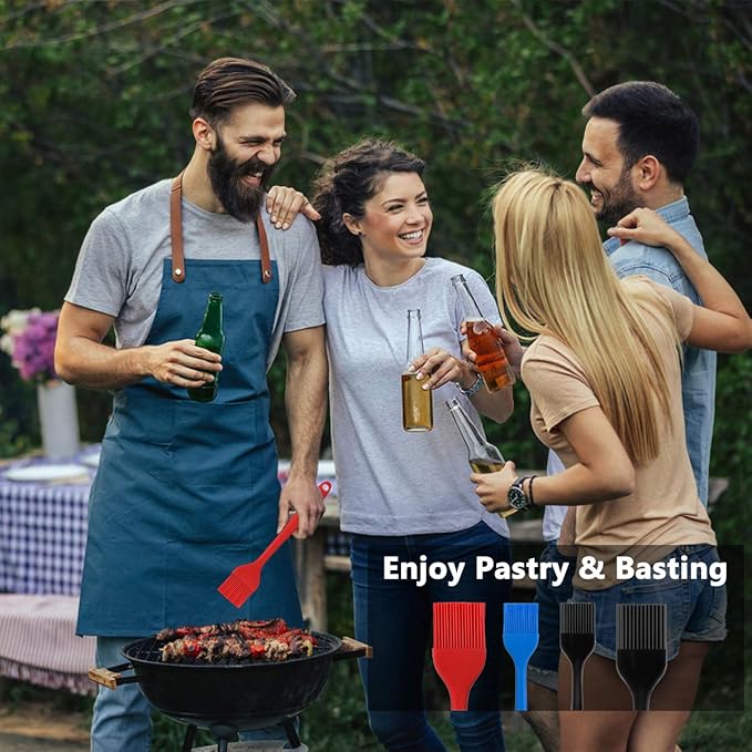 Hhyn Silicone Basting Pastry Brush Set 4 Pack Heat Resistant Spread Oil Butter Sauce for BBQ Grill Barbeque Kitchen Baking Cooking Pastries, 2 Large & 2 Small Multicolor