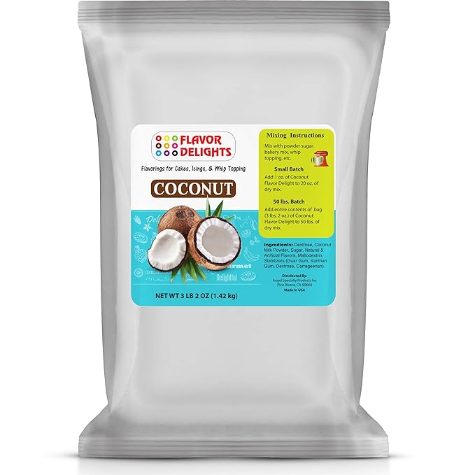 Flavor Delights by Angel Specialty Products: Flavored Powder Bakery Mix > Passion Fruit, Pistachio, Pumpkin Pie, Strawberry (Coconut, 3 Pound Bag)