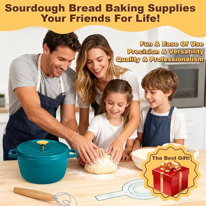 Upgraded Sourdough Starter Kit with Pot, Sourdough Bread Baking Supplies incl. 34 Oz Starter Jar, 2 Banneton Bread Proofing Baskets, Scraper, Scale, Lame, Dough Whisk, Sour Sough Tools