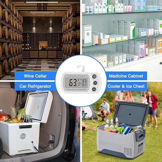 Lasubst Digital Refrigerator Thermometer 2 Pack for Fridge Freezer Cooler Waterproof, White