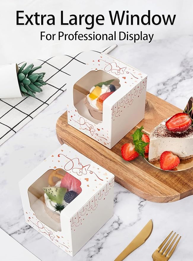 Happyhiram Heart Cupcake Boxes 25 Pcs, Individual Cupcake Box with insert and Window for Valentines Day Gift Boxes Cupcake Containers Single for Kids Valentine Gift Ornament Boxes for Party Favors
