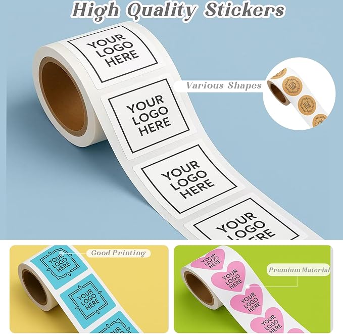 Custom Stickers for Business Logo on Roll-Personalized Labels with Photo Design, Text or Image-Business Logo Sticker, Thank You Labels, Custom Packaging Stickers (1-6 Inch, 50-500Pcs)