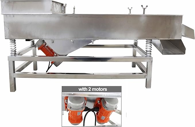 TECHTONGDA Straight Vibrating Sieve Screen Shaker Electric Linear Sifter Machine Stainless Steel One Layer Two Motor 10mm Screen Size 15.7×37.4inch 110V